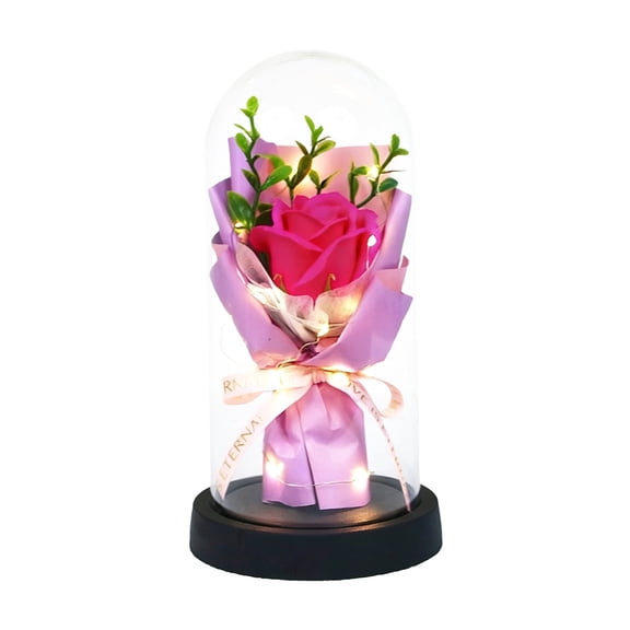 Everlasting Soap Flower Bouquet with Glass Cover Luminous Dried Flower Arrangement for Valentine's Day, Birthdays, and Special Occasions Perfect Gift Idea
