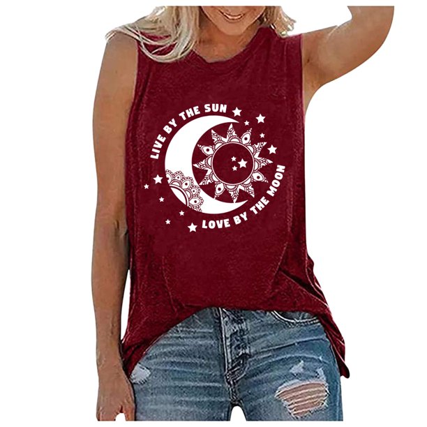 Gibobby Blusa sin mangas con estampado suelta a la para mujer(Rojo,XG)