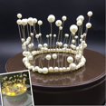 thumbnail image 3 of Decoración brillante hecha a mano para tarta de feliz cumpleaños para niñas, corona de perlas artificiales blancas para decoración de boda, graduación, princesa, reina, fiesta de cumpleaños,, 3 of 5
