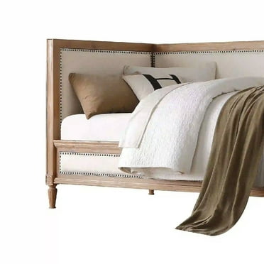 Elegant Daybed, Cream Linen & Salvage Oak Brown