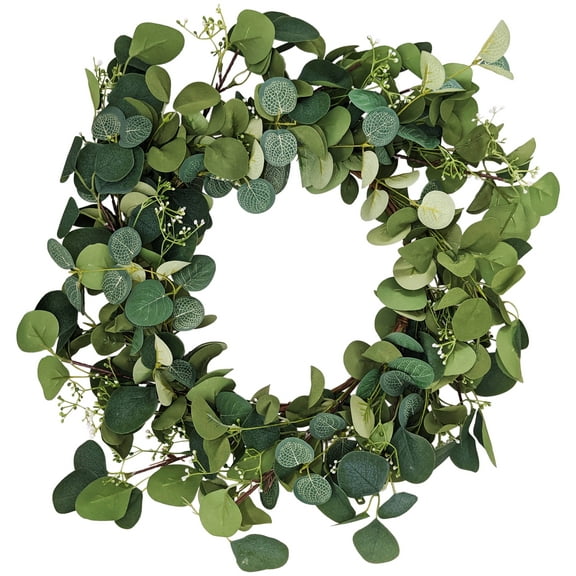 19 Inch Artificial Eucalyptus Wreath with Realistic Foliage and White Berries - Suitable Decoration for All Seasons, Ideal for Front Door, Window, Wall, Indoor or Outdoor Decor