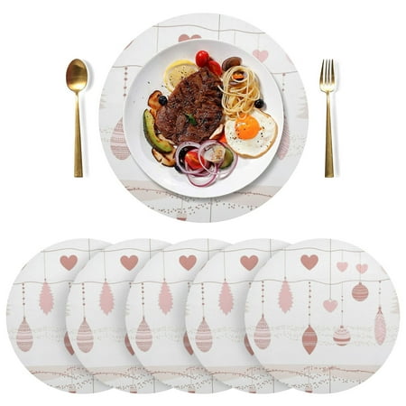 

Round Placemats Plate Mats 15 Inch Non-Slip Heat Resistant Washable PVC Set Table Decoration for Kitchen Dining Pink Balls and Hearts