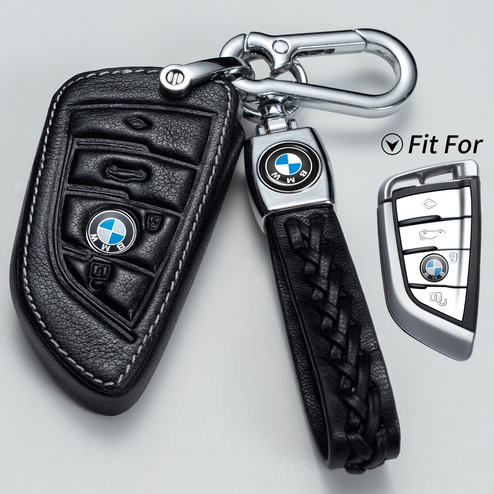 Key fob with BMW Logo Keyring BMW Benz Audi  PU Leather Key chain Keystrap 