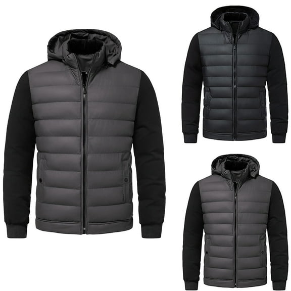 Brondbend Winter Coat for Men Men's Jackets Hooded Long Sleeved Zipper Pocket Outerwear Solid Color Comfy Jacket Loose Fit Outdoor Tops Black