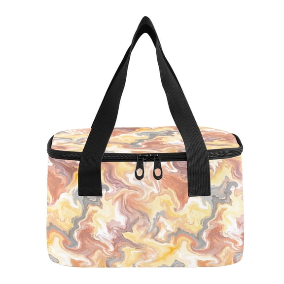 6L Insulated Lunch Bag Square Handheld Cooler Tote Beige Warm Swirl Pattern Reusable Thermal Bag with Polyester & Aluminum Lining for Work Picnic Travel