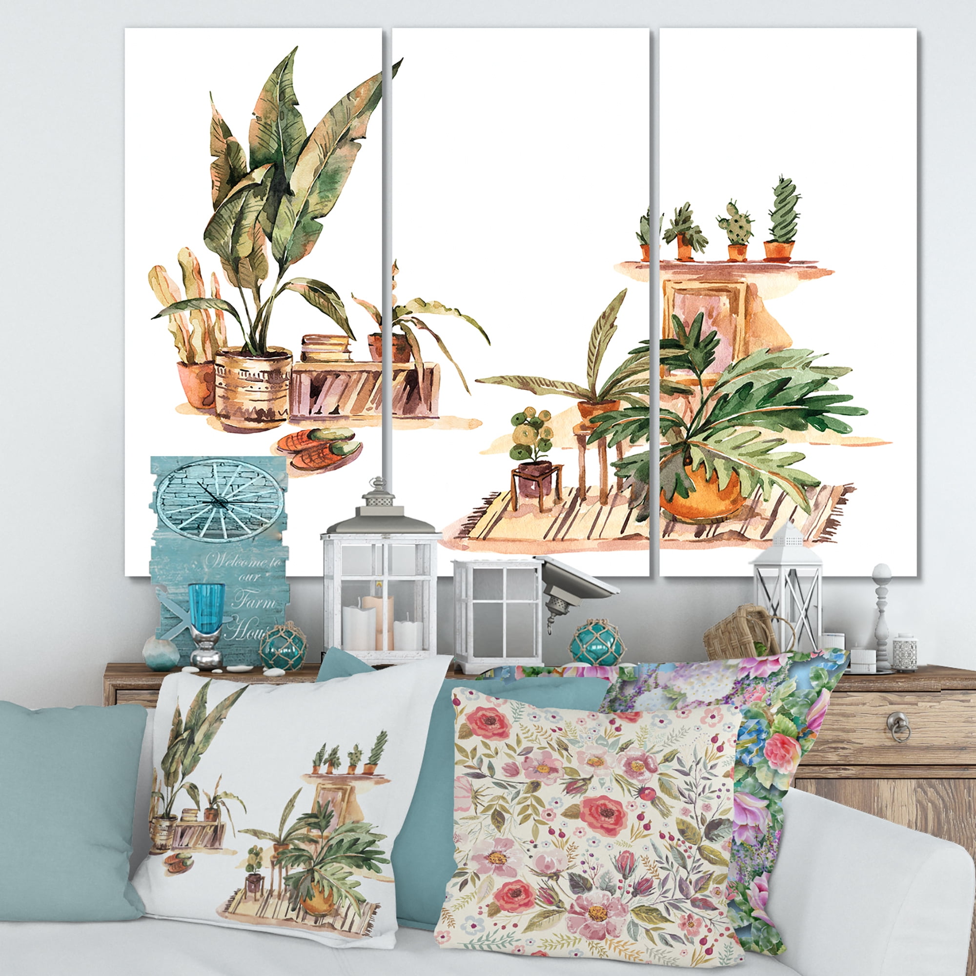 Designart ' Indoor House Plants Urban Jungle in Flowerpots III ' Traditional Canvas Wall Art Print