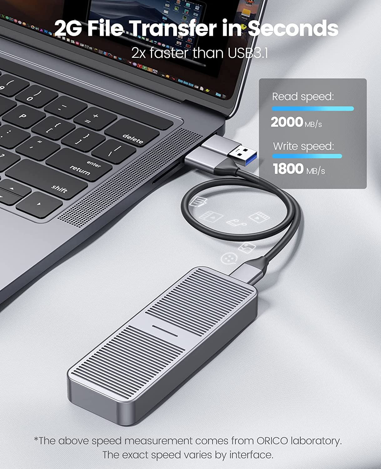 ORICO 20Gbps M.2 NVMe SSD Enclosure Adapter NVMe Enclosure Aluminum External M.2 Enclosure for NVMe M-Key & M+B Key SSD (Max 4 TB)(No Drive)