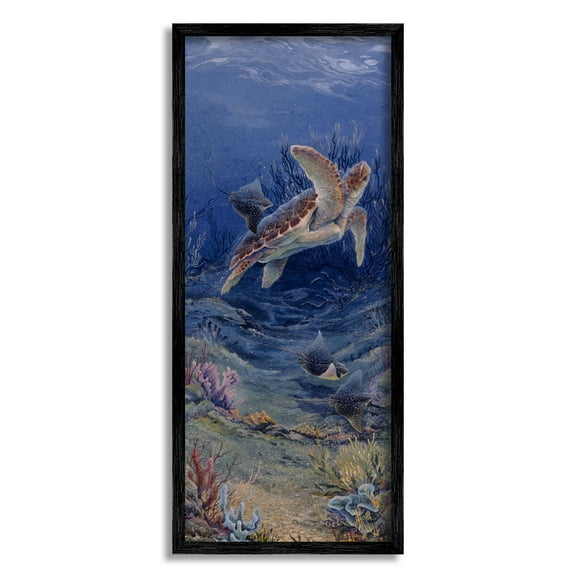 Stupell Industries Playful Underwater Turtles Coastal Painting Black Framed Art Print Wall Art