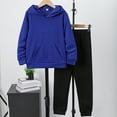 thumbnail image 3 of 11Y Big Boys Clothes Big Boys Outfits 11-12 Years Boys Long Sleeve Hooded Solid Color Top Pants 2PCS Boys Fall Winter Clothing Set Blue, 3 of 8