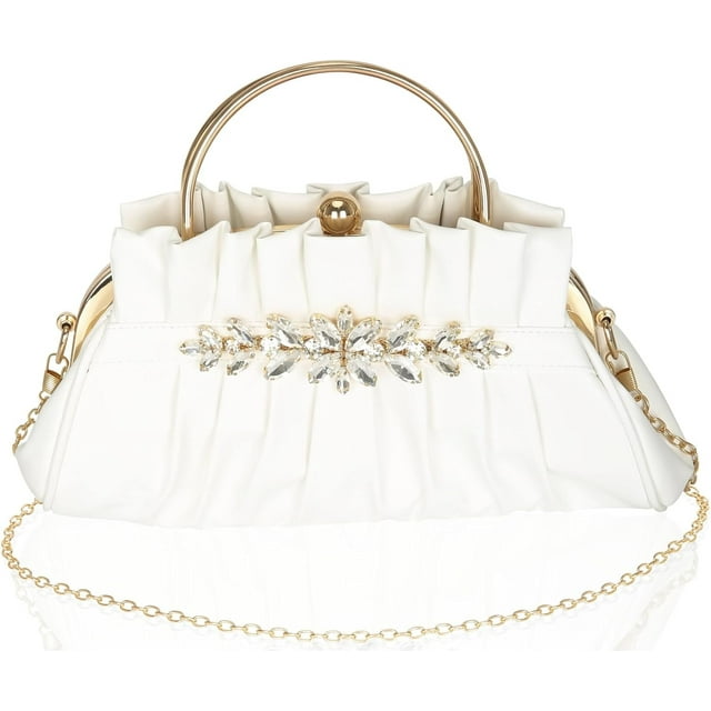 Sacs de Soirée en Strass Cristal pour Femmes, Pochette Plissée, Sacs à Main Vintage en Cuir