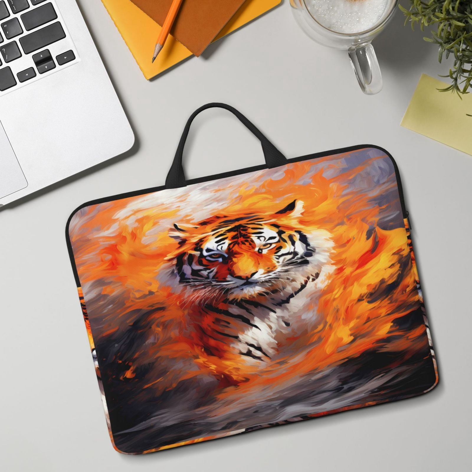 Laptop Sleeve Bag For Women Men 14inch Waterproof Durable Protective Computer Carrying Cover Handle Laptop Case Bag Tiger Fire