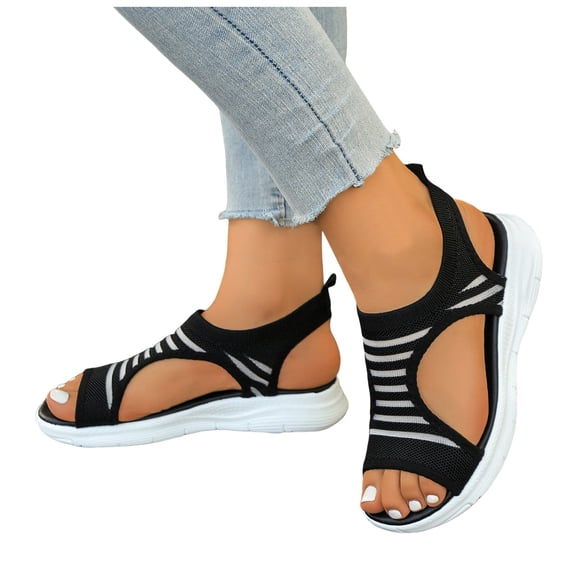 Rokment Women's Memory Foam Orthopedic Walking Sandals Comfortable Breathable Mesh Outdoor Sports Workout Nursing Work Slip on Socks Summer Shoes for Woman Black Size 6.5