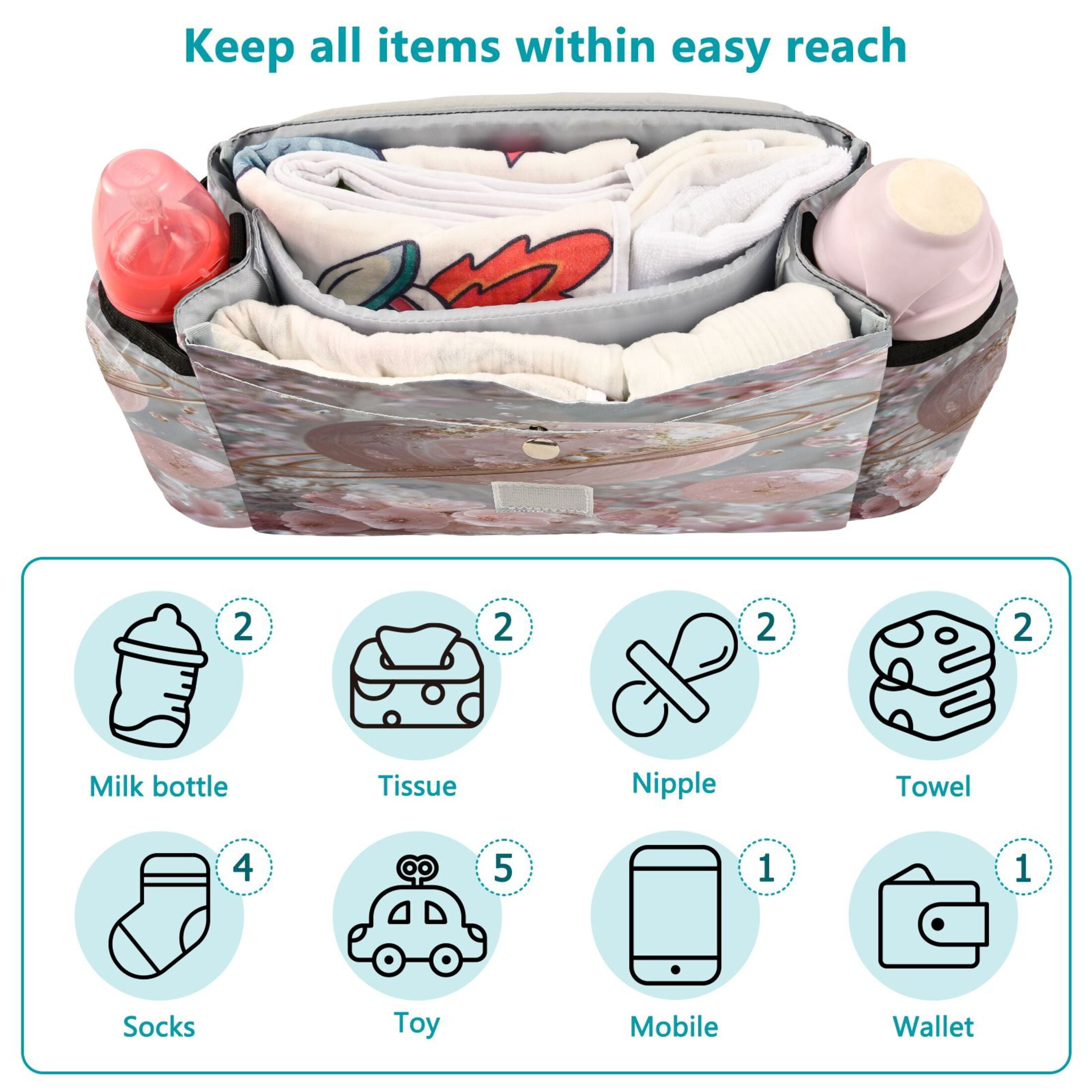 DIXRUYEE Stroller Organizer Pinkorbit Printed