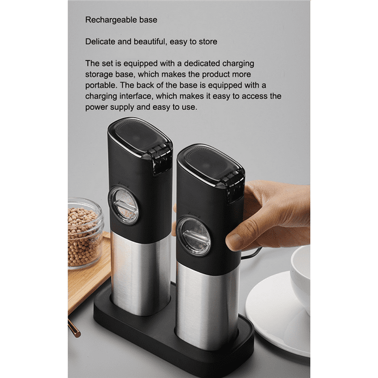 Gravity Electric Salt and Pepper Grinder Set, USB Rechargeable, Automatic Salt and Pepper Mill Grinder with Adjustable Coarseness, Electric Salt