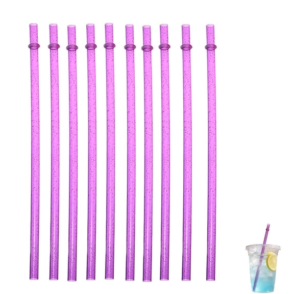 12 Pack Reusable Glitter Hard Plastic Straws with Stopper Ring, Straight Tumbler Cup Straws for Cold Beverages Smoothie Iced Coffee
