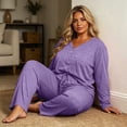 thumbnail image 5 of POROPL Women's Plus Size Pajama Sets,Long Sleeve V Neck Sleepwear with Wide Leg Pants Sizes XL-5X, 5 of 6