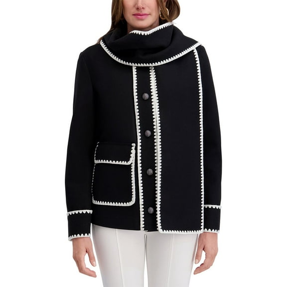 Kensie womens Scarf Collar Jacket, s, Black