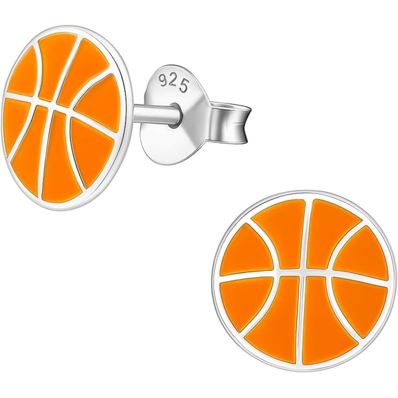 Basketball Sterling Silver Stud Earrings, Tiny Piercing Jewelry[j105]