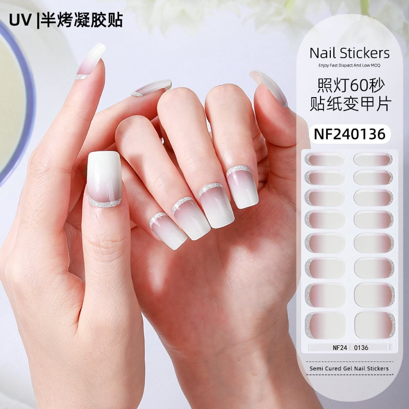 French Gel Nail Stickers, Hot Stamping, Onion Powder, Heat Lamp Hardening, Semi-Cured Nail Stickers - Nf240136