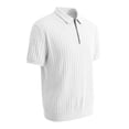 thumbnail image 4 of Men's Vertical Ribbed Knit Quarter Zip Polo Shirts, Short Sleeve Collared Casual Knitwear White, 4 of 6