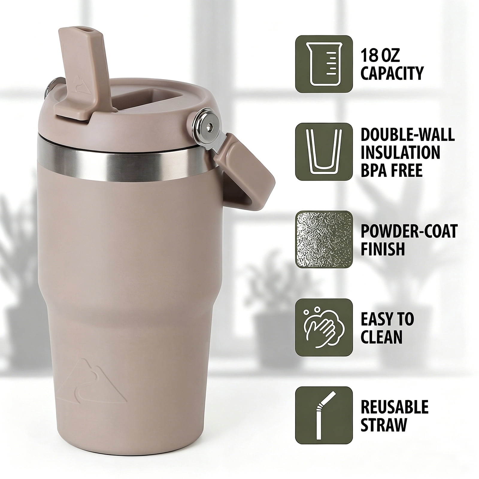 Ozark Trail 18 oz Stainless Steel Insulated Swivel Tumbler, Tan