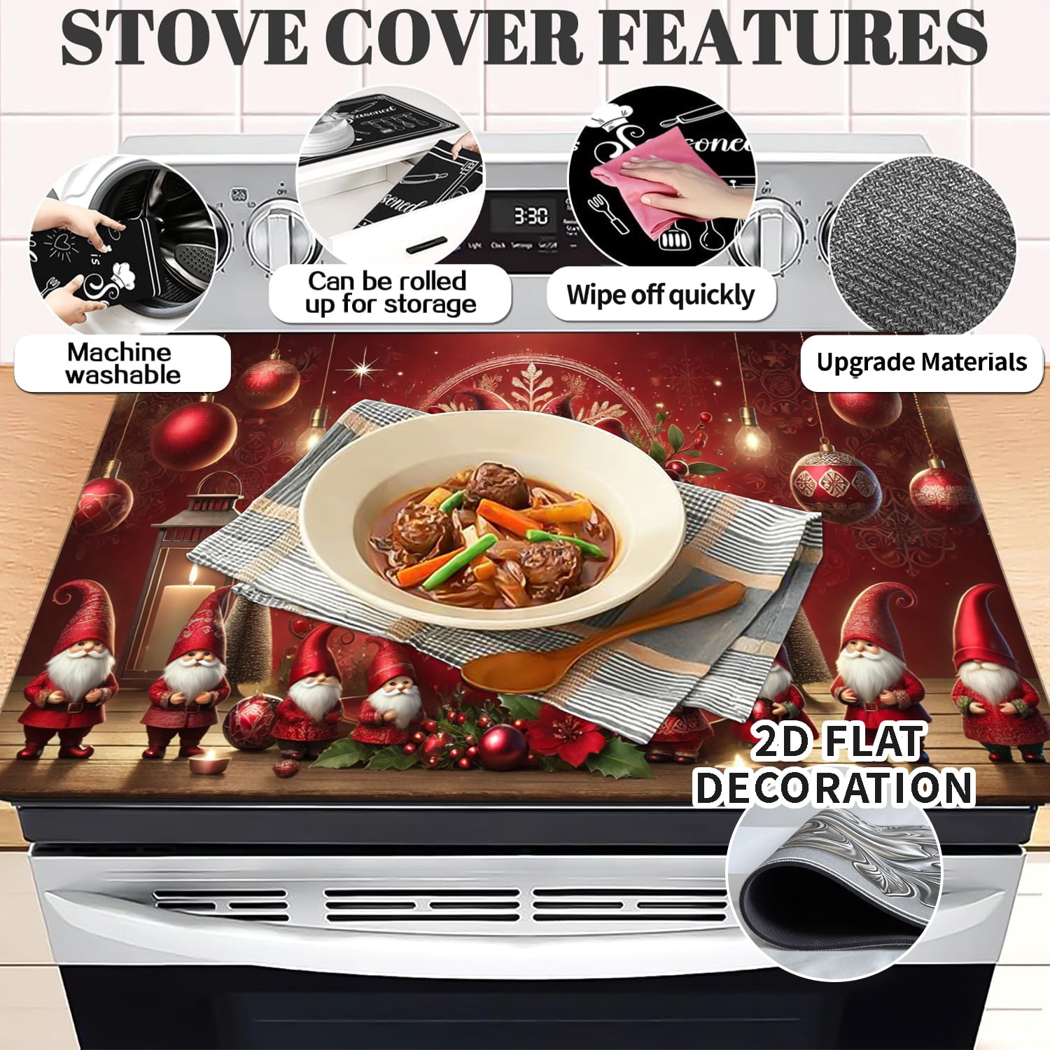 Stove Top Cover for Electric Stove- Christmas coffee cup pattern Ceramic Stove top Cover, Heat Resistant Glass Cooktop Cover, Flat RV Range Stovetop Protector, Dish Drying Mats for Kitchen