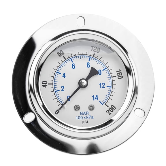 2.5" Liquid Filled Pressure Gauge 0-200 PSI 1/4" NPT CBM Panel Flush Mount 204L-254G