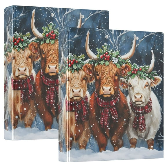 joogoo Highland Cattle Hardcover 3 Ring Binder 1.5" Round Rings Interior Pockets Binders Organizer 2 Pack