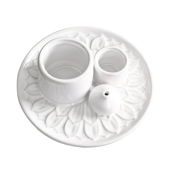 4 in 1 Multifunctional Ceramic Incense and Candle Holder with Ash Catcher Tray Suit for Burning White Sage, Palo Santo Sticks (White)