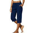 thumbnail image 2 of Capris for Women with Pockets Gauze Pedal Pushers Plus Size Work Womens Lightweight Beachwear Gaucho Pants Ladies Summer Pull On Pants Slacks Relaxed Fit with Pockets Trousers Dark blue, 2 of 5