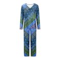 thumbnail image 4 of Pajamas for Women 2 Piece Sets Graphic Print Long Sleeve V Neck Top and Full Length Bottoms Pjs Outfits (L, Light Blue), 4 of 5