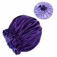 thumbnail image 1 of Bonnet en Satin Soyeux à Double Couche pour Femmes, Bonnet de Nuit Réversible, Accessoires pour Cheveux, Violet, 1 of 6