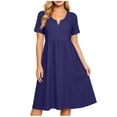 thumbnail image 6 of Summer Womens Dress Fashion Casual Solid Color V-Neck Short Sleeve Loose Knee-Length Midi Dress, 6 of 8