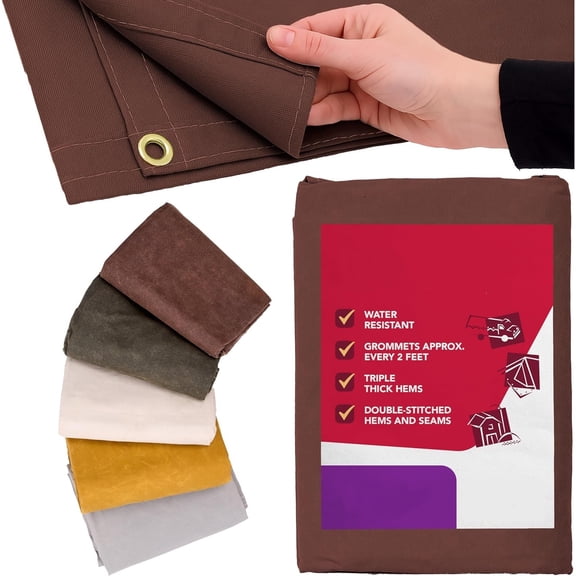 Waterproof Canvas Tarp Cover – Heavy Duty Duck Cloth, Waxed Canvas Tarpaulin with Rustproof Brass Grommets for Camping, Construction, Equipment & Outdoor Use (Brown, 8x10 Ft)
