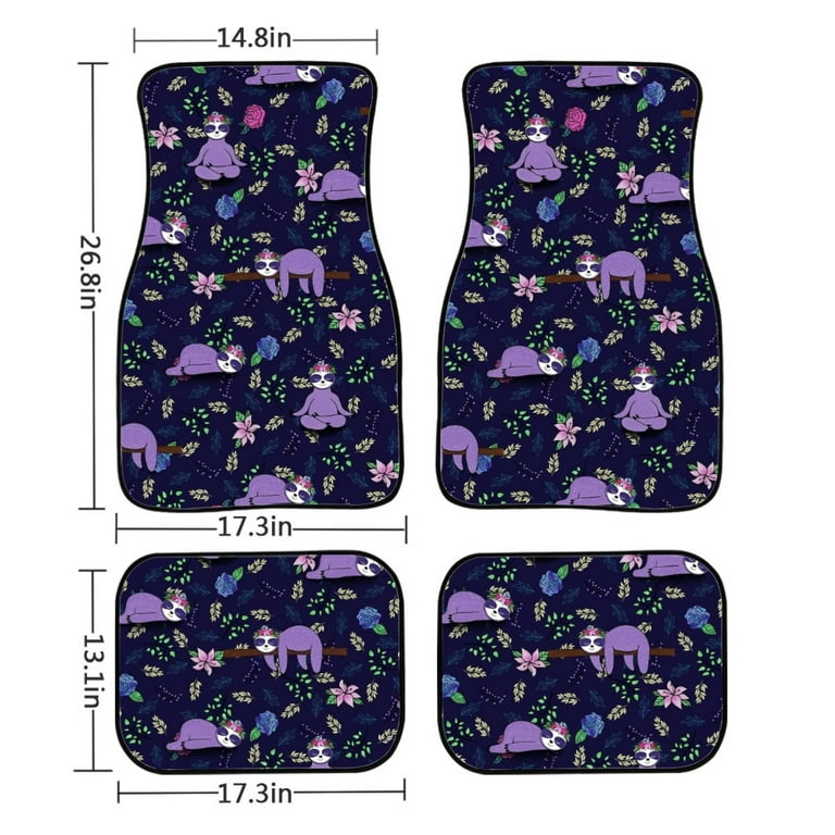 Diaonm Purple Cartoon Sloth Car Floor Mats Full Set 4 Pack Anti