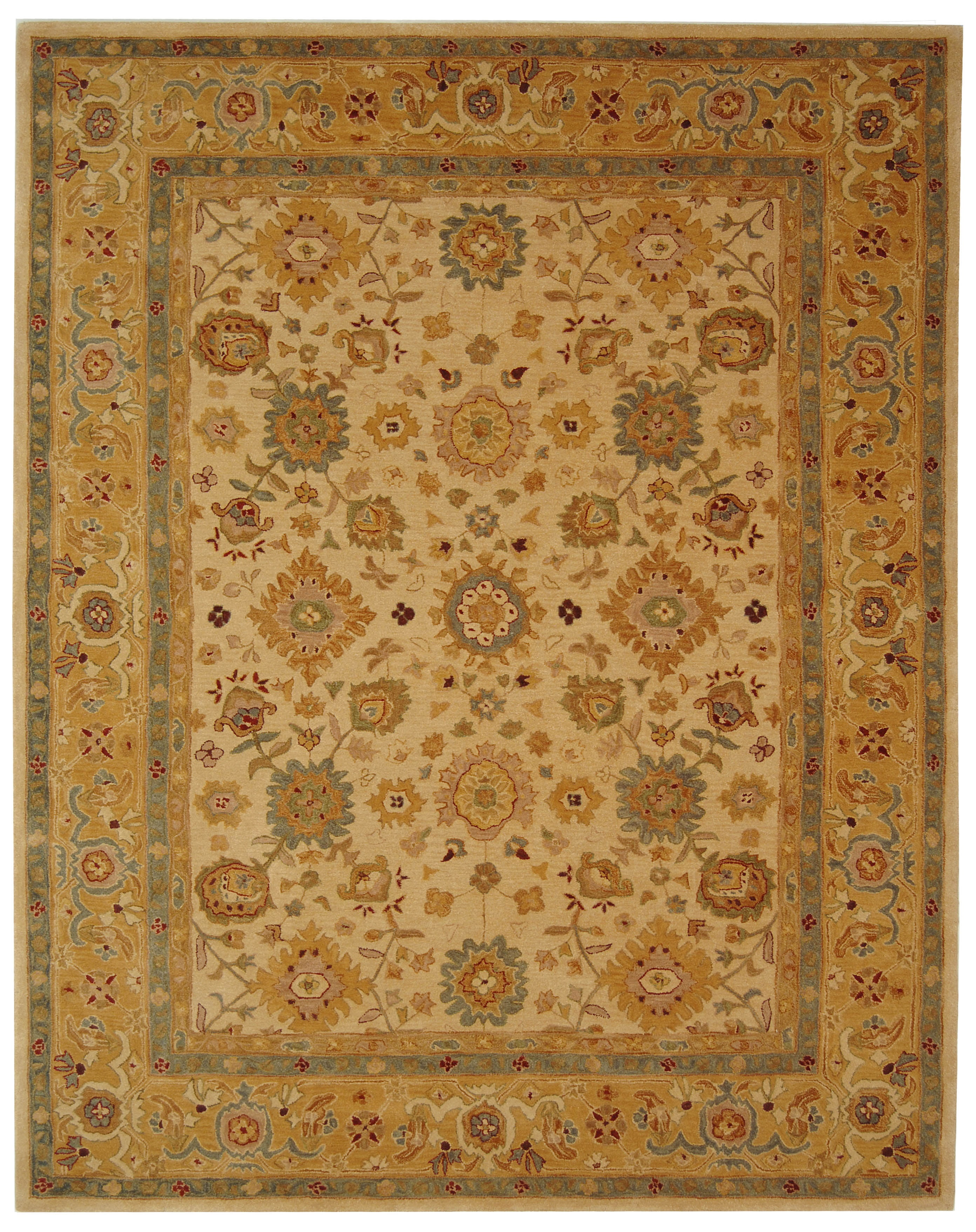 SAFAVIEH Anatolia Stella Traditional Wool Area Rug, Ivory/Gold, 9' x 12