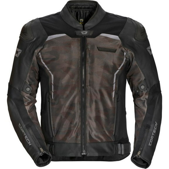 Cortech Vader Mens Leather Motorcycle Jacket Black/Camo XL