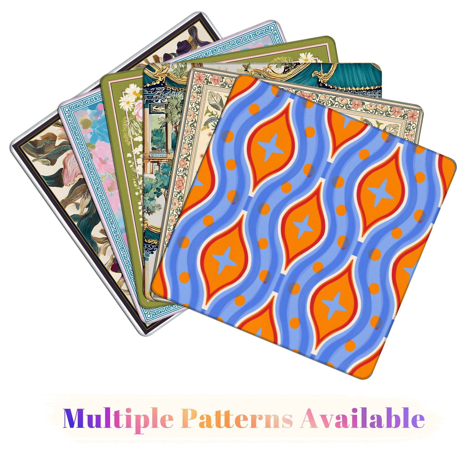 Mahjong Mat 31.5" x 31.5" Retro Geometric Orange Blue Star Motifs Wavy Lines Non-Slip Noise Reduction American Mahjong Tiles Table Cover for Dominoes Poker Card Board Games Gift
