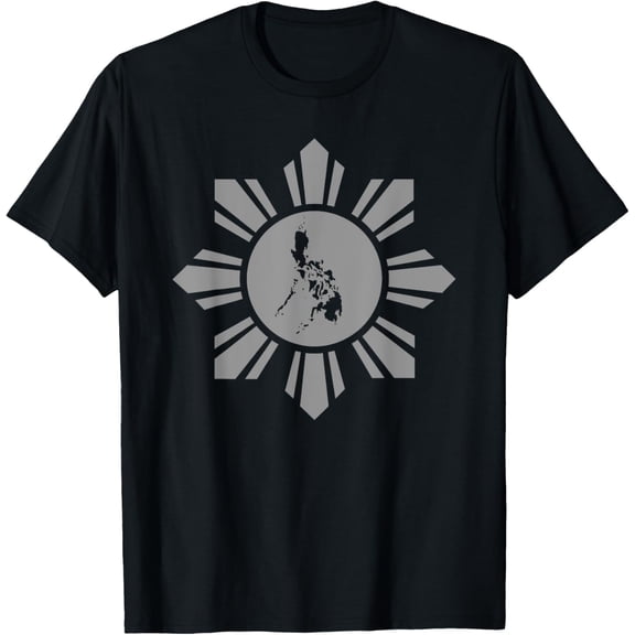 Philippine Sun with Philippine Map T-ShirtMen's and women's gift, black and white T-shirt, size: Extra large S-4XL