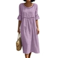 thumbnail image 2 of Ayolanni Dresses for Women 2026 Short Sleeve Crew Neck Solid A-Line Maxi Dress Beach Flowy Cotton Linen Casual Long Dress with Ruffle Sleeve Purple M, 2 of 6
