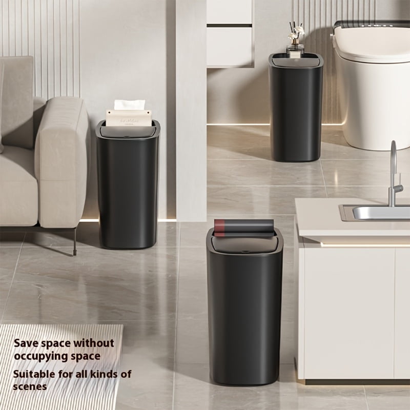 Large Capacity Bathroom Trash Can with Lid Odor-Sealing Oval Plastic Garbage Can for Kitchen, Bathroom, Bedroom, Living Room