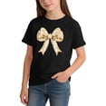 thumbnail image 3 of Kids Girls Gold Bow Rhinestone Graphic Tee - Soft Crewneck Short Sleeve Black T-Shirt 2T,Size 6 T, 3 of 6