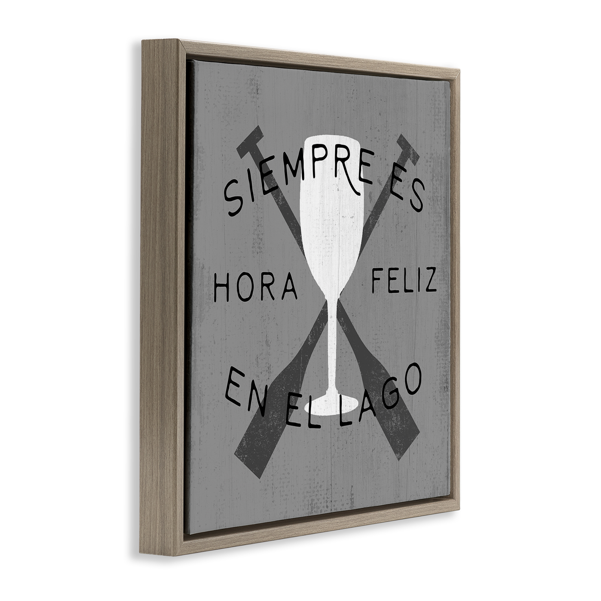Stupell Industries Hora Feliz en el Lago Nautical & Beach Painting Brown Floater Framed Art Print Wall Art, 25 x 25