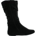 thumbnail image 2 of Soda Zuluu-2 Soda Girls Fashion Slouchy Knee-high Flat Boots with Side Zipper in Black Faux Suede, 2 of 4