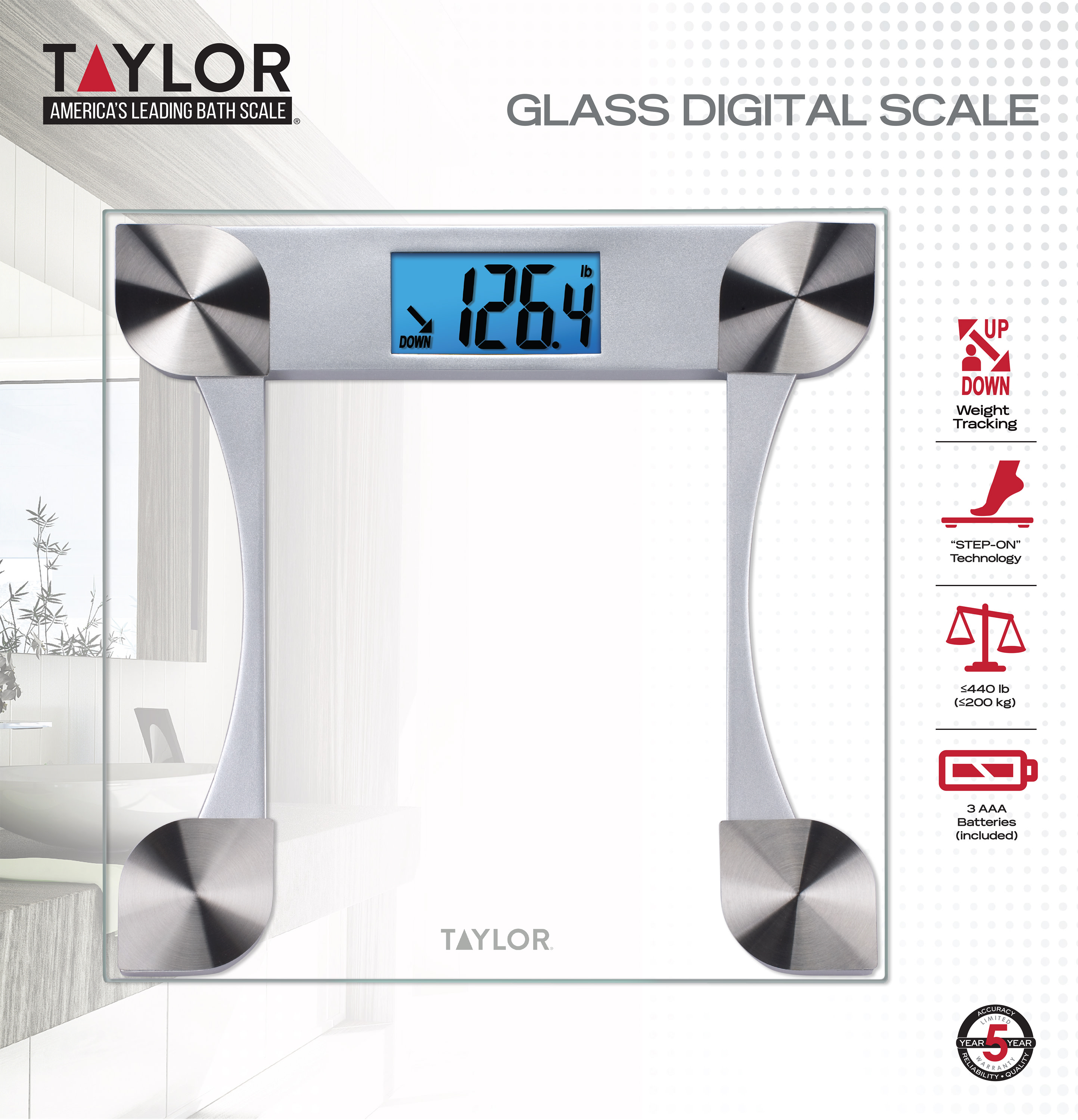 Taylor Digital Glass Weight Tracking Scale 440 Lb photo 5