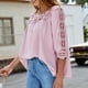 thumbnail image 3 of Blusa femenina de media manga con ribete de encaje, corte holgado en color rosa con detalle calado, talla XL, 3 of 6