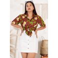 thumbnail image 2 of LA LEELA Women's Button Down Blouses Casual Summer Beach Party Blouses Shirt Tropical Blouse Short Sleeve Hawaiian Dresses for Women M Plumeria Floral, Autumn Maroon, 2 of 5