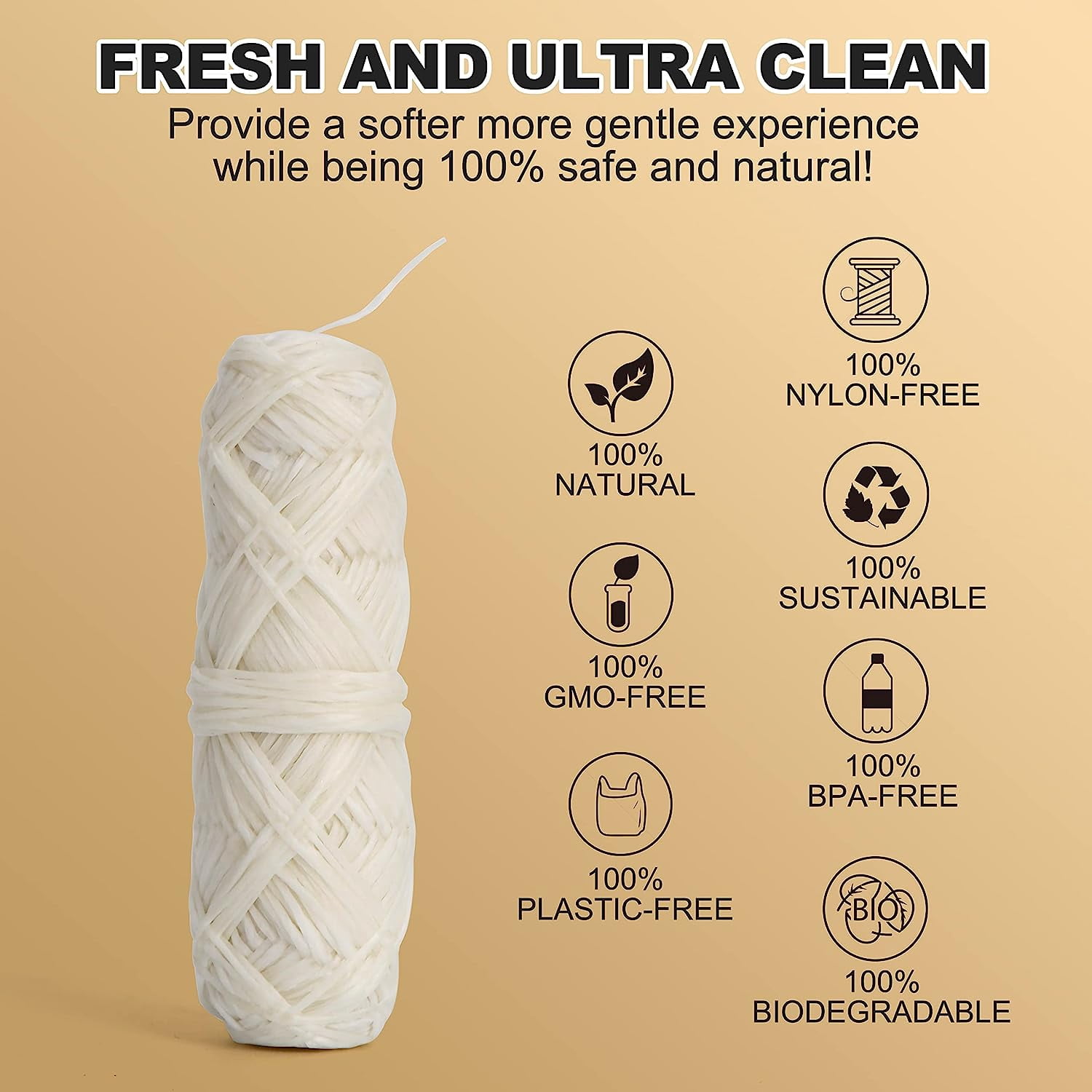 Natural Unflavored Silk Dental Floss with Floss Refill & Reusable Bamboo Holder | 2 x 33yds Compostable Pure Silk Waxed with Candelilla Wax | Plastic-Free Packaging