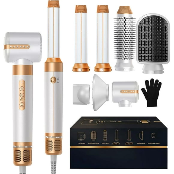 7 in 1 Hair Dryer Brush Iron,Powerful Blow Dryer Brush with Auto- Wrap Curler, Detachable Fast Drying, Volumizing, Curling, Straightening, Ionic Hair Dryer with Diffuser, Hair Styling Tools