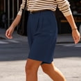 thumbnail image 6 of Women's Wide Leg Shorts Baeitkot Women's High Waisted Shorts Pleated Wide Leg Knee Length Casual Shorts with Pockets for Work Office Navy M, 6 of 9
